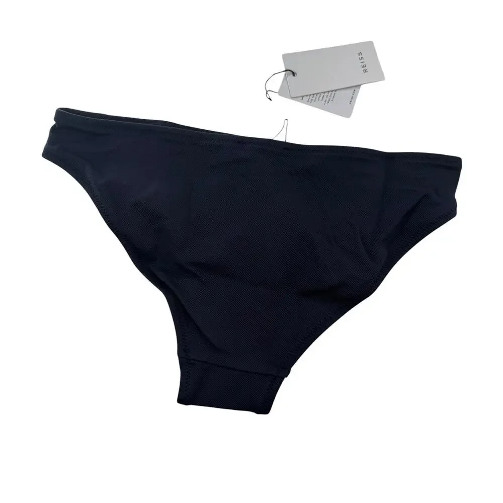REISS Bathing Suit Set Size 4 NEW Navy Blue Bikini Halter Button Bottom Bailey